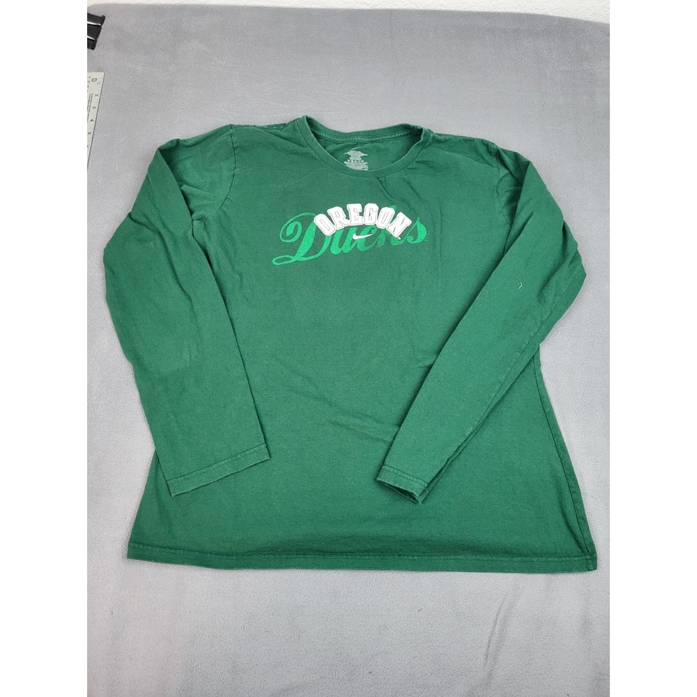 Nike Oregon Ducks Shirt Womens XL Green Lightweight Raised Cotton Logo Crew Neck